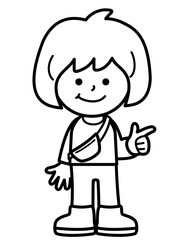 kid smile and enjoy activities in black and white line