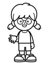 kid smile and enjoy activities in black and white line