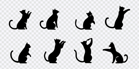 Dynamic Cat Silhouettes in Various Poses on Transparent Background