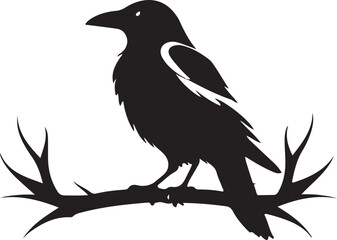 black and wight crow logo type silhouette design