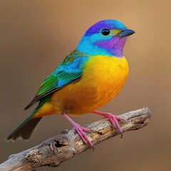Colorful Bird Perched on Branch with Vibrant Plumage and Background