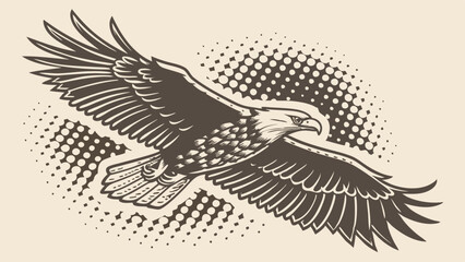 Majestic Bald Eagle in Flight: Vintage Style Illustration 
