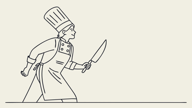 chef holding knife, black line art clip art preview