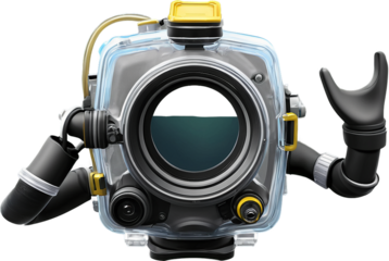 Diving Gear. Underwater camera housing black yellow waterproof equipme