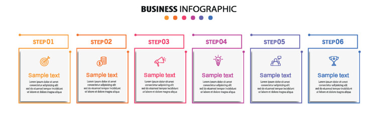Business vector infographic design template with icons and 6 options or steps