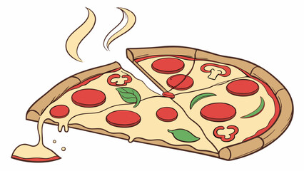 Pizza Perfection: A mouthwatering illustration of a hot and cheesy pizza, with a slice pulled away, revealing a gooey, melty interior. The perfect image for representing deliciousness, indulgence.