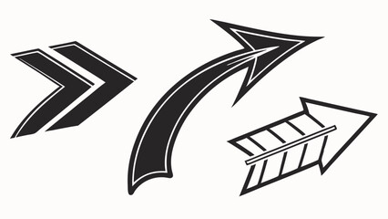 Arrow Icon Set: Three stylish monochrome arrows pointing in different directions. Perfect for presentations, websites, or design projects.  