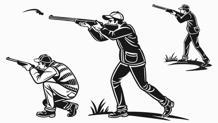 Hunter Silhouettes: Three dynamic silhouettes of a hunter in action, each with a unique pose and stance. Perfect for showcasing the thrill of the hunt, outdoor adventure.