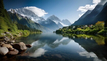 lake and mountains