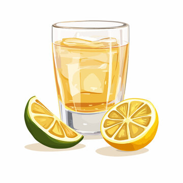 Refreshing tequila drink cup with fresh lemon fruit vector illustration for bar menu design