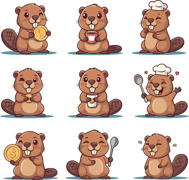 Cute Cartoon Beaver vector and illustration white color Background