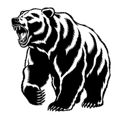Roaring Grizzly Bear Silhouette Vector - Wild Animal Illustration