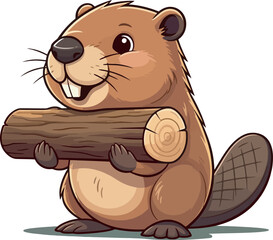 Cute Cartoon Beaver vector and illustration white color Background