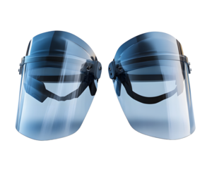 This image features a pair of protective visors designed for safety in industrial settings. The visors are crucial for ensuring eye and face safety during various tasks.