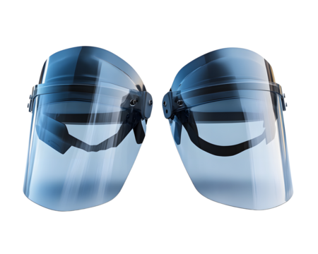 This image features a pair of protective visors designed for safety in industrial settings. The visors are crucial for ensuring eye and face safety during various tasks.