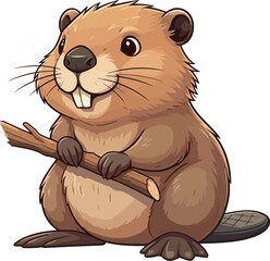 Cute Cartoon Beaver vector and illustration white color Background