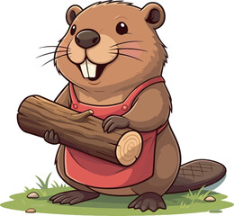 Cute Cartoon Beaver vector and illustration white color Background