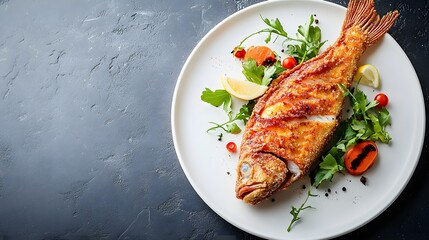 Crispy Fried Fish Served with Lemon and Vegetables