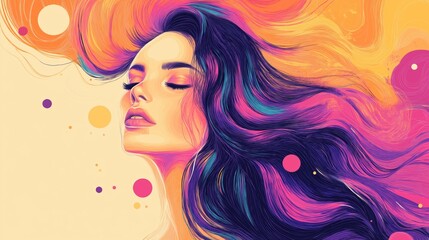 Joyful expression with flowing hair in vibrant colors - artistic portrait design for creative projects