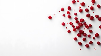 Scattered Raspberries and Juice on White Background