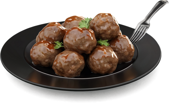 Swedish Meatballs Meatballs fork plate presentation appetizing, Isolated on Transparent Background PNG Format, AI Generated, Clip Art Cutout Graphics Element Removed