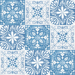 Intricate blue and white tile seamless pattern