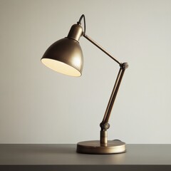 Brass adjustable desk lamp with illuminated shade.