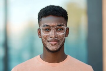 Fototapeta premium Digital Representation of Young Man with Face Recognition Technology