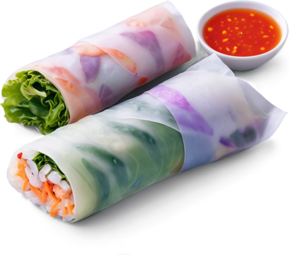 Vietnamese Spring Roll Rice paper rolls assorted fillings pastel shades, Isolated on Transparent Background PNG Format, AI Generated, Clip Art Cutout Graphics Element Removed