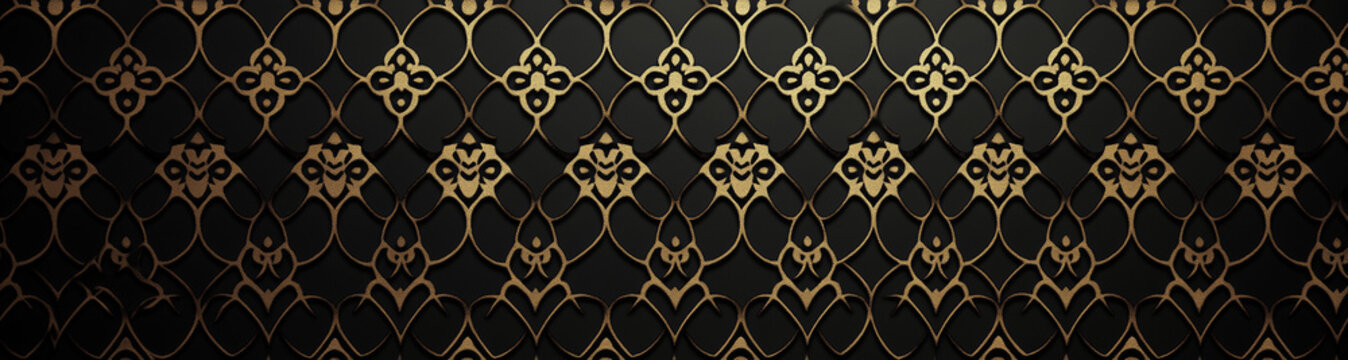 Dark background, dark black and gold wallpaper with a hexagonal pattern