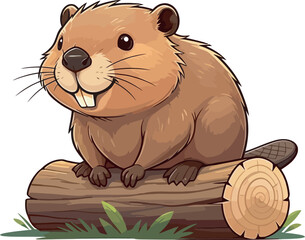 Cute Cartoon Beaver vector and illustration white color Background