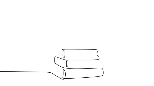 Stack of books continuous line drawing animation, education theme minimalist animated stroke, read a book concept with motion loop 4k video.
