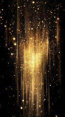 Bright golden glow with shimmering particles against a dark background creates an elegant atmosphere