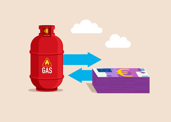 Investment, exchange gas cylinder or keep the euro money. Gas prices. Modern flat vector illustration