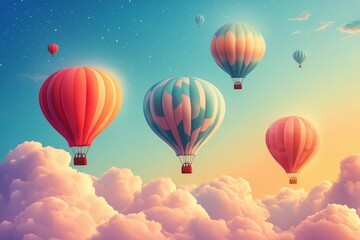 Obraz premium Hot air balloons float above a vibrant sky during an early morning festival in autumn