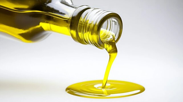 botella de vidrio vertiendo aceite de oliva 