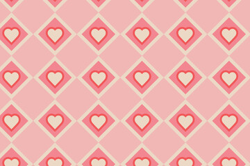 Seamless pattern with hearts and squares. Vector illustration for wallpaper, cards, textiles, packaging, web page, background.
