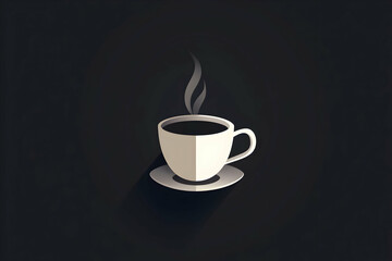 Icon illustration of a steaming hot coffee cup on a simple dark background