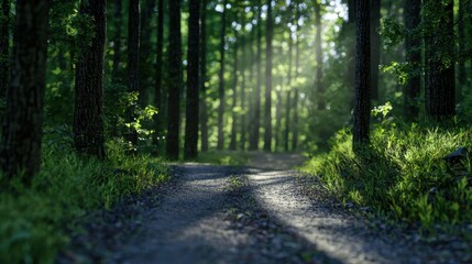 Fototapeta premium A forest path with trees and grass
