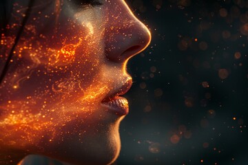 Futuristic human face featuring illuminated neural patterns and advanced technology design