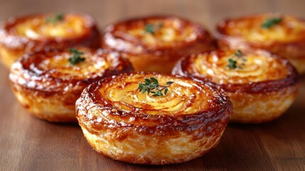 Freshly baked puff pastry with potato filling and thyme.