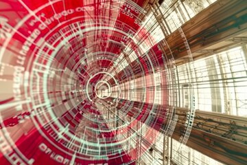 Abstract background exploring time concept with clock motifs and futuristic travel technology