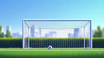 Soccer goalpost with a net on the field Vector illustration for football soccer games and championships
