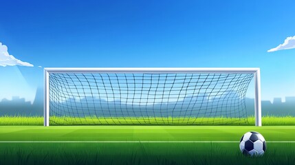 Fototapeta premium Soccer goalpost with a net on the field Vector illustration for football soccer games and championships