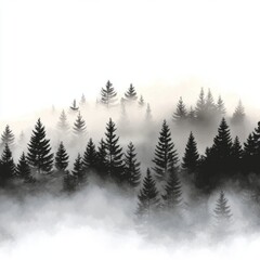 Obraz premium Misty mountain forest silhouette.