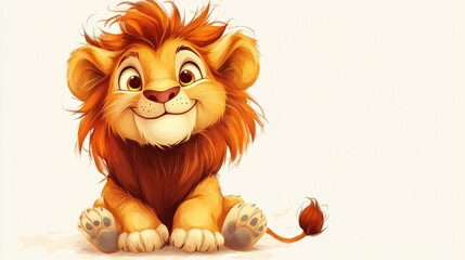 Obraz premium A cute, animated lion cub with a cheerful expression, perfect for children's content.