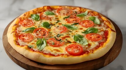 Delicious Margherita Pizza Topped With Tomatoes And Basil