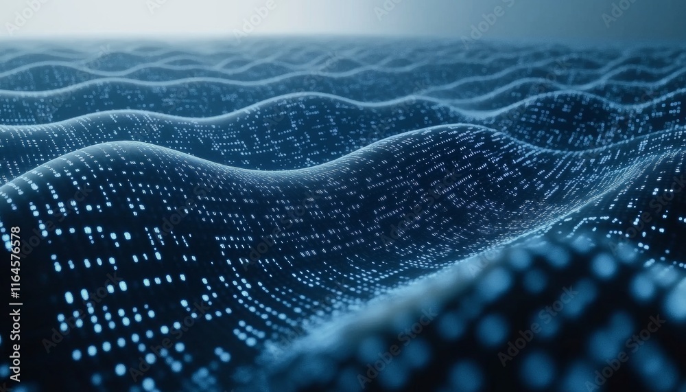 Poster abstract futuristic digital wave. binary code particles flowing in cyberspace. technology background