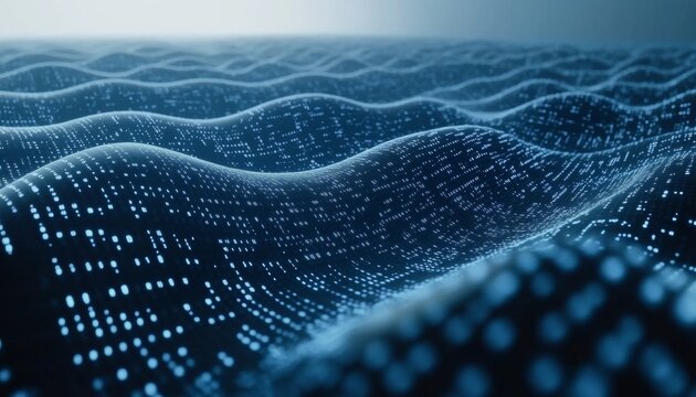 Abstract Futuristic Digital Wave. Binary Code Particles Flowing in Cyberspace. Technology Background