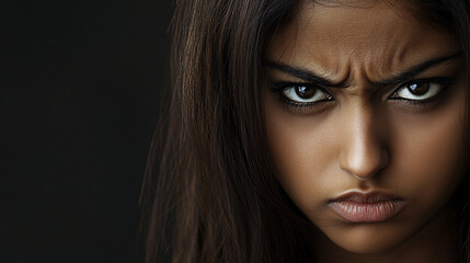 Obraz premium Close-up Portrait of a Young Woman with an Angry Expression